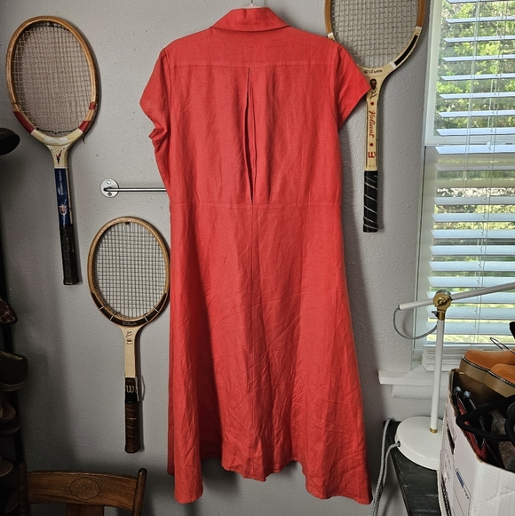 Positive Attitude Vintage Linen Dress Red Orange Button Down Collared Classic 14 - Picture 4 of 6